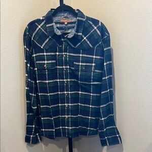 JACHS Girlfriend Navy and Green Plaid Shirt